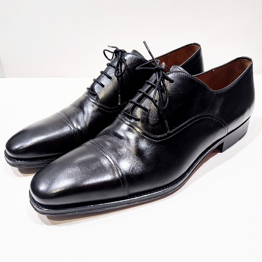 Magnanni Alpin Black Leather Cap Toe Oxford Men 14M Dress Shoes 18437 Made Spain